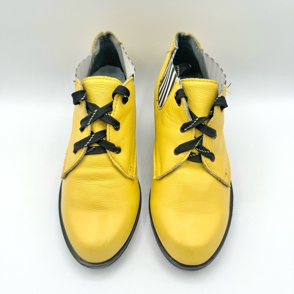 LEATHER YELLOW ANKLE BOOTS WEDGE PLATFORM BOOTS RUBBER SOLE LACE UP BOOTS SIZE 6 - Picture 4 of 16